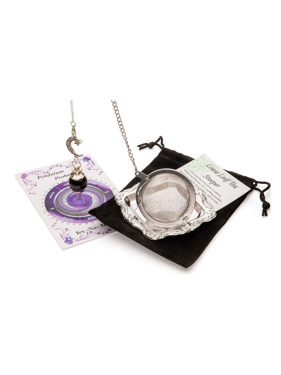 Crescent Moon and Star charmed Onyx Pendulumm Tea Infuser - Kitchen Witch Gourmet